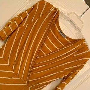 Mustard/white fo-wrap dress